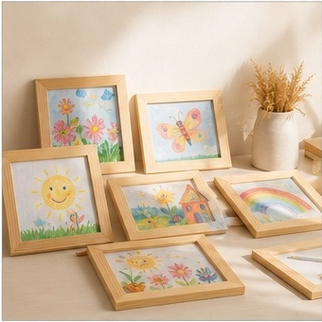 Art And Craft For Nursery - 6 stuks massief houten, onbeschilderde fotolijsten