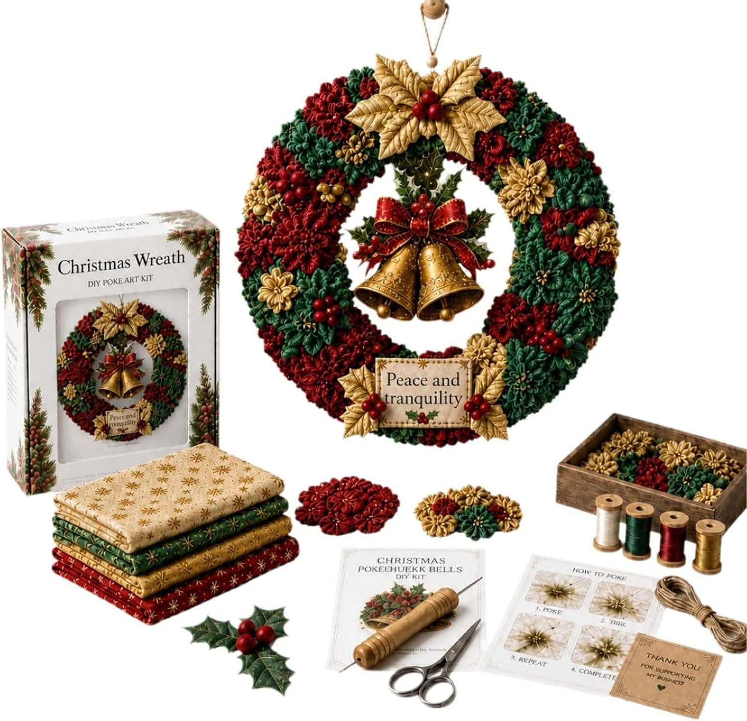 Art Craft Kit - 2026 3D-stoffen krans doe-het-zelf-set, kerstkrans doe-het-zelf-set
